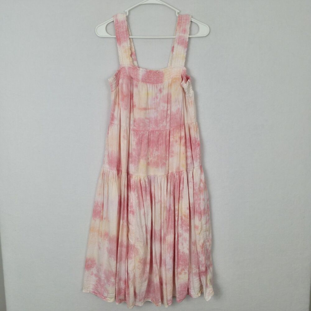 Old Navy Sun Tie Dye Midi Ruffle Dress Medium Peach Ivory 1/34" Wide Straps